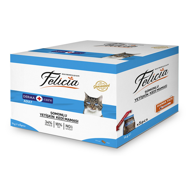 Felicia 5x1 Kg Somonlu Az Tahıllı Yetişkin Kedi Maması HypoAllergenic Kedi Maması