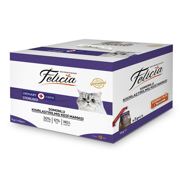 Felicia Az Tahıllı 5 x 1 Kg Sterilised Somonlu HypoAllergenic Kedi Maması