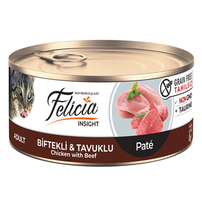 Felicia - Felicia Tahılsız 85 gr Konserve Biftekli-Tavuklu Kıyılmış Yaş Kedi Maması 24 Adet