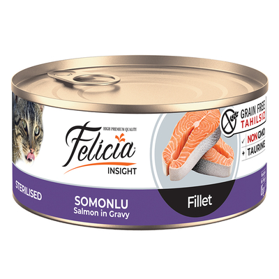 Felicia - Felicia Tahılsız 85 gr Konserve Sterilised-Somonlu Fileto Yaş Kedi Maması 24 Adet