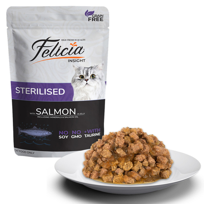 Felicia - Felicia Tahılsız 85 gr Pouch Sterilised Somonlu Yaş Kedi Maması 12 Adet