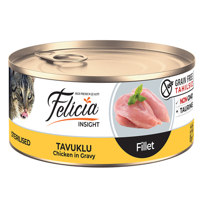 Felicia - Felicia Tahılsız 85 gr Sterilised-Tavuklu Fileto . Yaş Kedi Maması 24 Adet