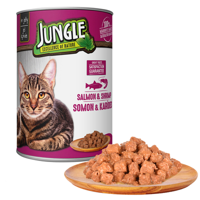 Jungle - Jungle Kedi 415 gr Somonlu-Karidesli Konserve 24 Adet