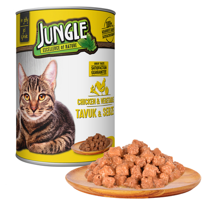 Jungle - Jungle Kedi 415 gr Tavuklu-Sebzeli Konserve 24 Adet