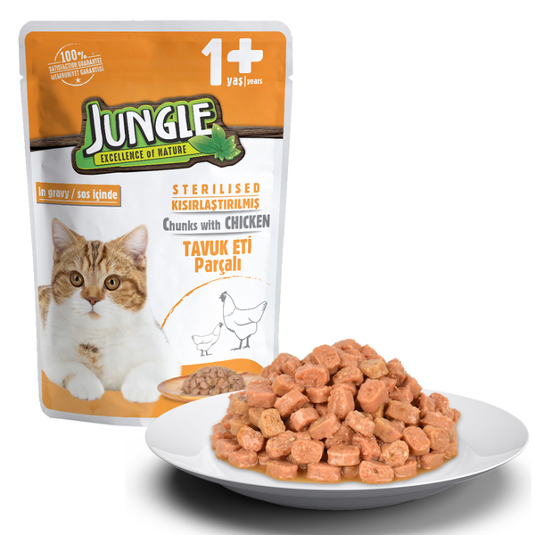 Jungle Kısır Kedi Tavuklu 24 Adet 100 g Pouch