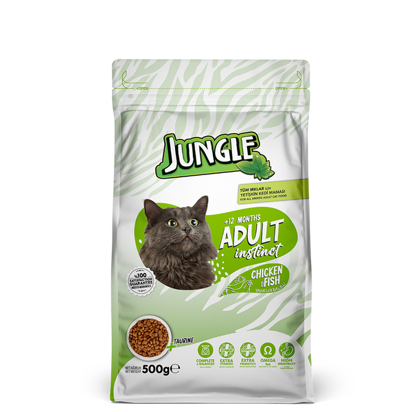 Jungle 500 Gr-8 Adet Tavuk-Balık Yetişkin Kedi M.