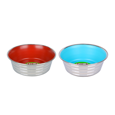 Flip - KE 1100PSR Çizgi Desenli Renkli Silikon Tabanlı Çelik Mama Kabı 11 cm