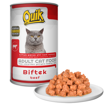 Quik - Quik Kedi 415 gr Biftekli Konserve 24 Adet