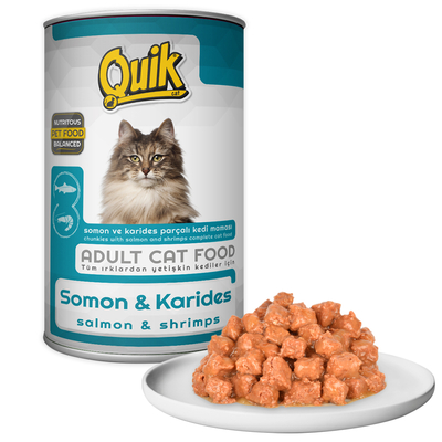 Quik - Quik Kedi 415 gr Somon-Karides Konserve 24 Adet