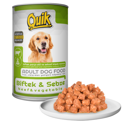 Quik - Quik Köpek 415 gr Biftek-Sebze Konserve 24 Adet