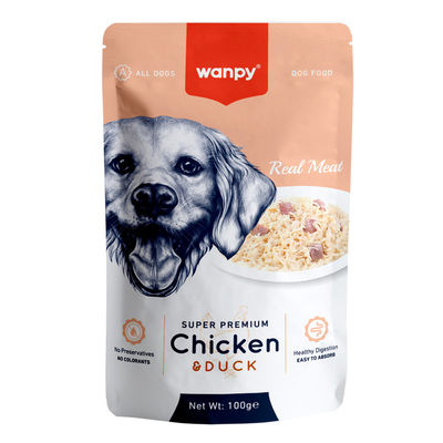 Wanpy - Wanpy 100g Pouch Tavuk&Ördek Yaş Köpek Maması 12 Adet