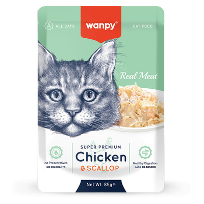 Wanpy - Wanpy 85 gr Pouch Tavuklu & Deniz Taraklı Yaş Kedi Maması 12 Adet