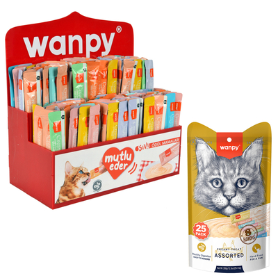 Wanpy - Wanpy Mix Kedi Krema Ödülü 24 Paket (600 Adet)+Stand Hediyeli.