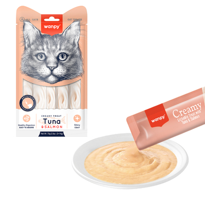 Wanpy - Wanpy Ton&Somon 12'li-Krema Ödül 5x14gr RA-052 Likit Kedi Ödülü
